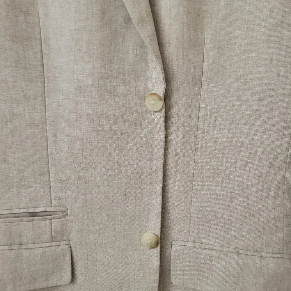 Perry Ellis Men's Linen Cotton Blazer Sport Coat Jacket Khaki Tan Sz 40 Long